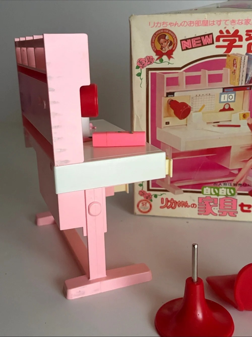 Takara Pink and Red Doll Desk Playset with Cream Drawers